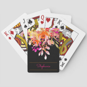 Jeu De Cartes Aquarelle colorée moderne Floral + Modèle de nom