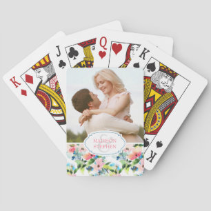 Jeu De Cartes Aquarelle colorée motif floral - Photo Mariage