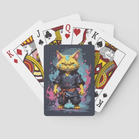 Jeu De Cartes Aquarelle cool Jaune Ninja Chat Guerrier (dos)