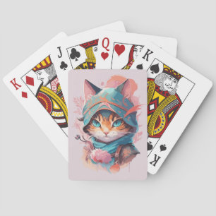 Jeu De Cartes Aquarelle Cute Hoded Ninja Chat