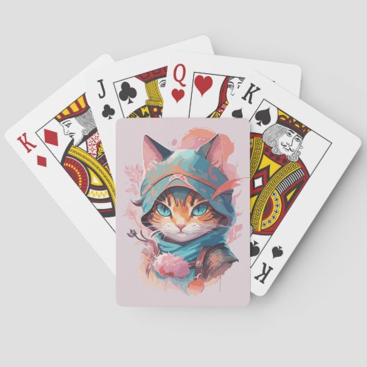 Jeu De Cartes Aquarelle Cute Hoded Ninja Chat (dos)