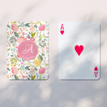 Jeu De Cartes Aquarelle de corail rose Motif Floral Nom du monog<br><div class="desc">Romantic chic féminin personnalisation jouant cartes avec ressort aquarelle rose pâle, corail, jaune, bleu, vert, fleurs et feuillage peints à la main. Personnalisez-le avec votre monogramme et votre nom dans une élégante police de calligraphie de script modifiable ! Peut être un joli cadeau d'anniversaire customisé pour votre petite amie, fiancée,...</div>