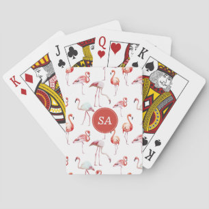 Jeu De Cartes Aquarelle de Flamant rose rose tropicale monogramm
