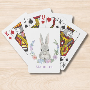 Jeu De Cartes Aquarelle de lapin de Pâques Floral Personnalisé