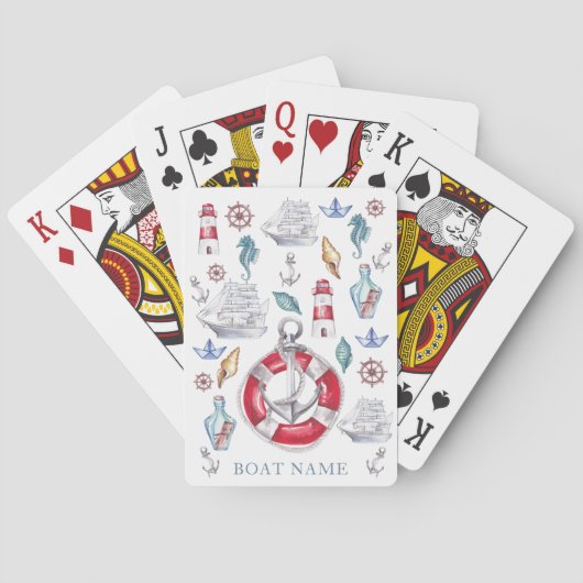 Jeu De Cartes Aquarelle Élément nautique personnalisé (dos)