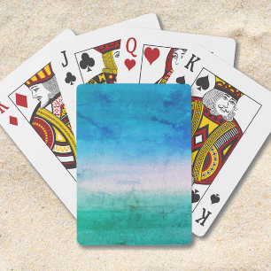 Jeu De Cartes Aquarelle en détresse bleu-vert de plage