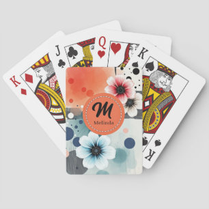 Jeu De Cartes Aquarelle Fleurs Rose Bleu Distressed Art Fille