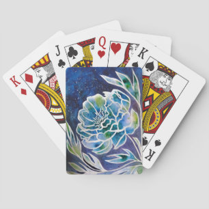 Jeu De Cartes Aquarelle florale Turquoise bleu Dahlia Navy