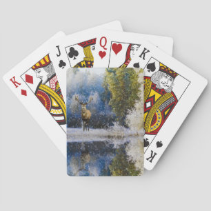 Jeu De Cartes Aquarelle Forêt de rennes d'hiver