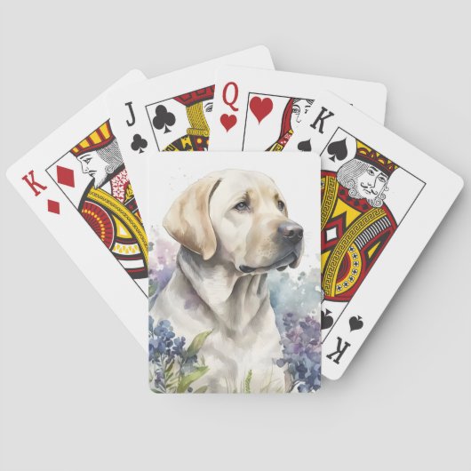 Jeu De Cartes Aquarelle Golden Labrador Retriever et Fleurs (dos)
