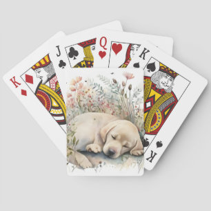 Jeu De Cartes Aquarelle Labrador Retriever doré et fleurs