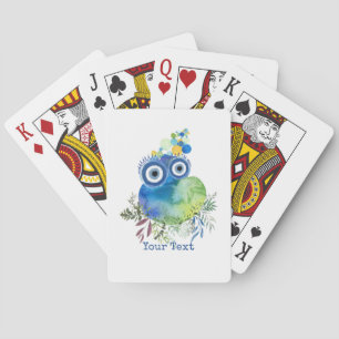 Jeu De Cartes Aquarelle mignonne Oiseau bleu vert Design Nom per