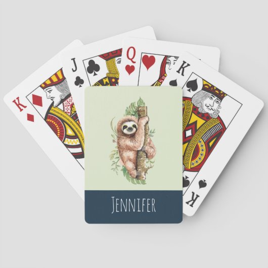 Jeu De Cartes Aquarelle mignonne Sloth & Feuilles tropicaux (dos)