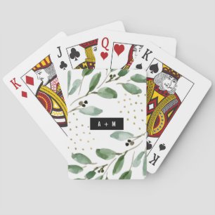 Jeu De Cartes Aquarelle moderne Verdure et or   Monogramme