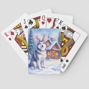 Jeu De Cartes Aquarelle Noël Renne Malamute d'Alaska