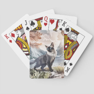 Jeu De Cartes Aquarelle Noir et Blanc Fluffin Chat dans la natur