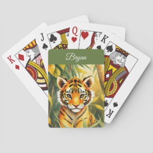 Jeu De Cartes Aquarelle Orange et Vert Migner Tiger Nom des enfa