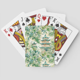 Jeu De Cartes Aquarelle Pagode asiatique dans paysage verdoyant 