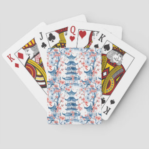 Jeu De Cartes Aquarelle Pagode chinoise avec fleurs de cerisiers
