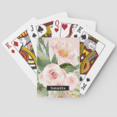 Jeu De Cartes Aquarelle Pastel Pink moderne Fleurs & Nom (dos)