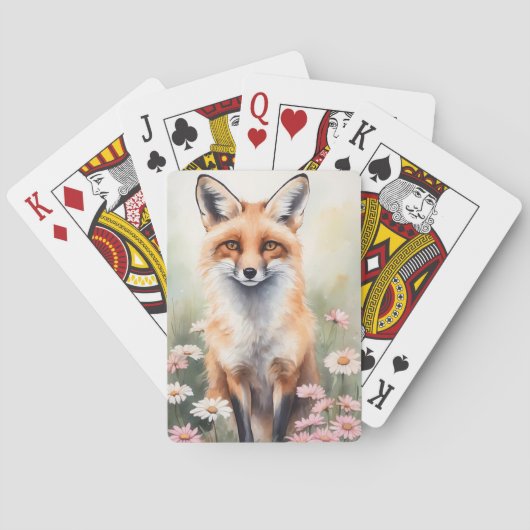 Jeu De Cartes Aquarelle Peinture Fox avec Fleurs marguerites (dos)