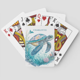 Jeu De Cartes Aquarelle personnalisée Tortue marine Animal marin