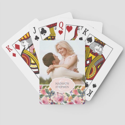 Jeu De Cartes Aquarelle | Rose anglais - Photo Mariage (dos)