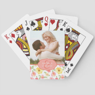 Jeu De Cartes Aquarelle rose et jaune - Photo Mariage