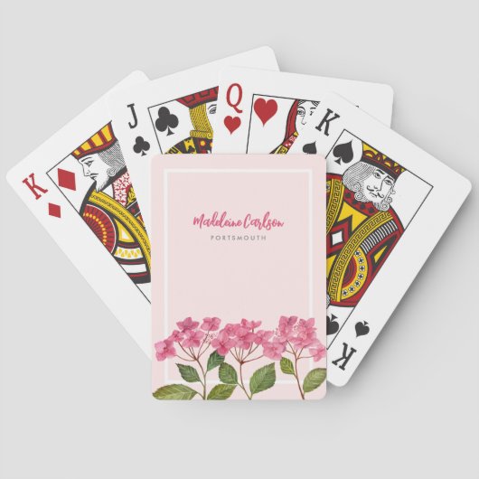 Jeu De Cartes Aquarelle rose Hydrangée Lacecaps Illustration (dos)
