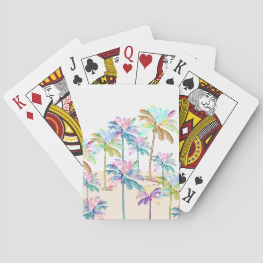 Jeu De Cartes Aquarelle rose Palmiers hawaïens tropicaux (dos)