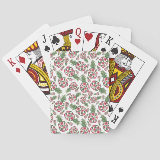 Jeu De Cartes Aquarelle rose vert Motif d'ananas Floral (dos)