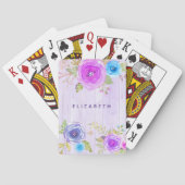Jeu De Cartes Aquarelle rose violet fleurie rustique bois pays (dos)