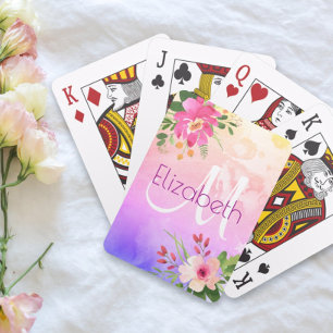 Jeu De Cartes Aquarelle rose violet Floral Chic Monogramme moder