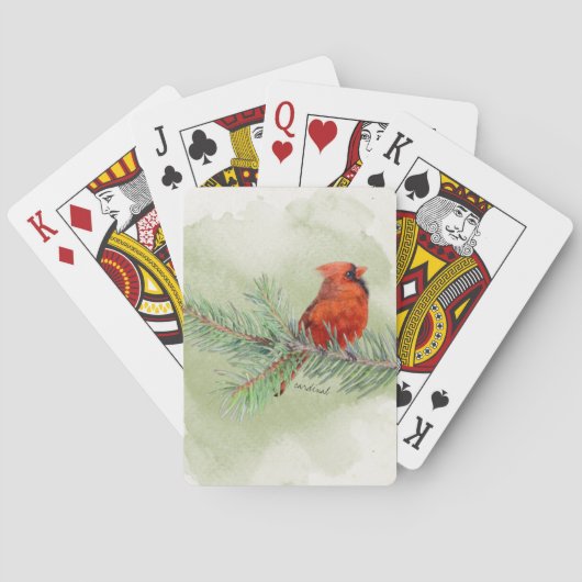 Jeu De Cartes Aquarelle rustique cardinale rouge douce (dos)