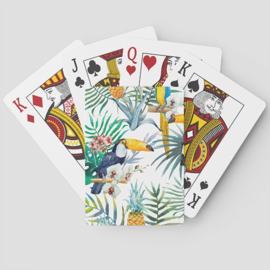 Jeu De Cartes Aquarelle tropicale d'oiseau de perroquet d'ananas (dos)