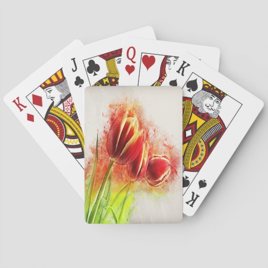 Jeu De Cartes Aquarelle Tulipes rouge Jaune Fleur (dos)