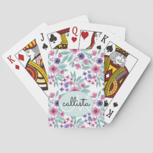 Jeu De Cartes Aquarelle Turquoise rose Fille Monogramme Floral