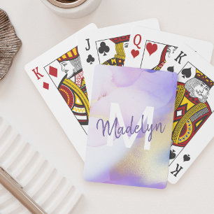 Jeu De Cartes Aquarelle violet Abstrait Girly Luxury Monogramme