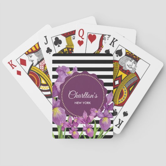 Jeu De Cartes Aquarelle violette Iris noir blanc Motif (dos)