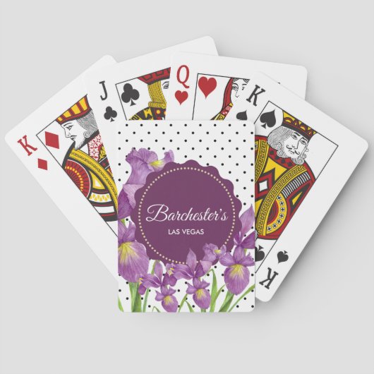 Jeu De Cartes Aquarelle violette Iris noir blanc Pois (dos)
