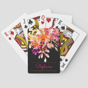 Jeu De Cartes Aquarelle vive Florale + Nom du script moderne