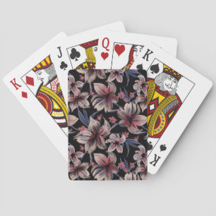 Jeu De Cartes Aquarelles Crimson Floral sur noir