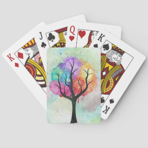 Jeu De Cartes Arbre belle couleur Pastel Peinture à l'huile Abst