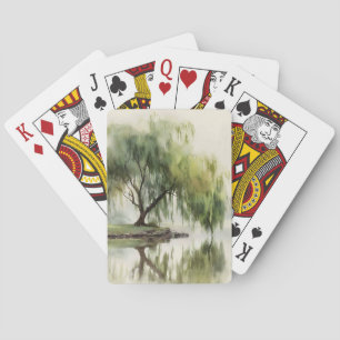 Jeu De Cartes Arbre de saule serein réflexion Art de la nature (