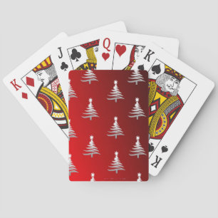 Jeu De Cartes Arbres de Noël en argent sur rouge