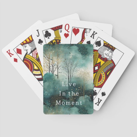 Jeu De Cartes Arbres verts dorés avec oiseaux Noël (dos)