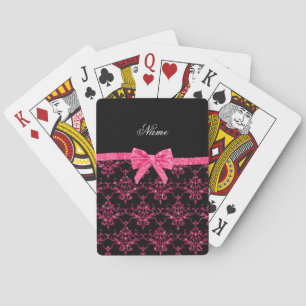 Jeu De Cartes Arc rose nommé personnalisé de rose de damassé de