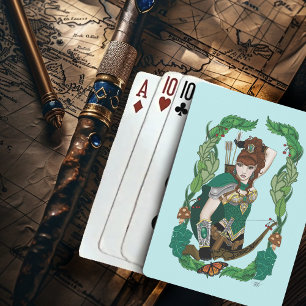 Jeu De Cartes Archère Elfe de la Forêt Enchantée Verte Fantastiq