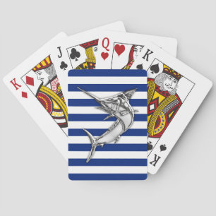 Jeu De Cartes Argent Marlin espadon sur les rayures de marine