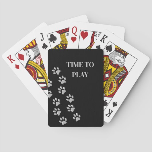 Jeu De Cartes Arrière - plan noir Silver Dog Paws Motif d'impres (dos)